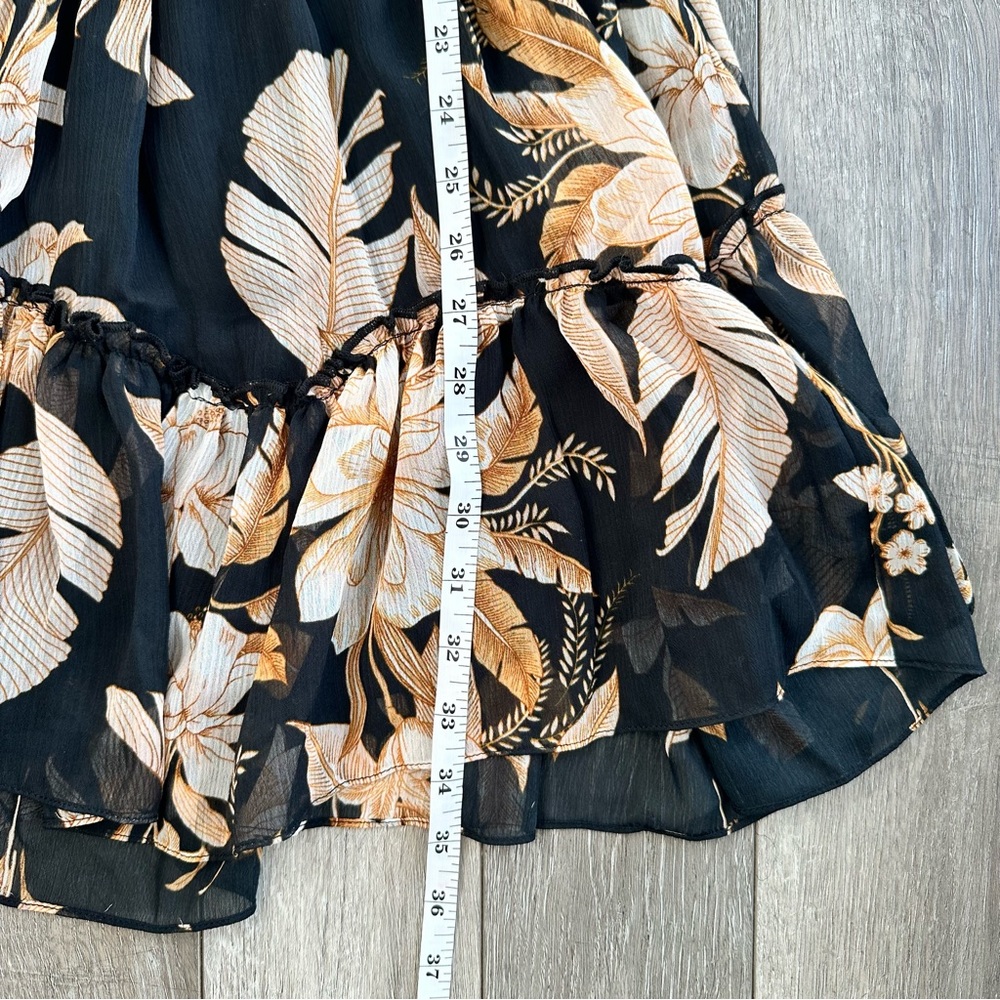 SHEIKE Plunging Neck Sheer Long Sleeve Brown Black Floral Tropical Mini Dress - Picture 13 of 15